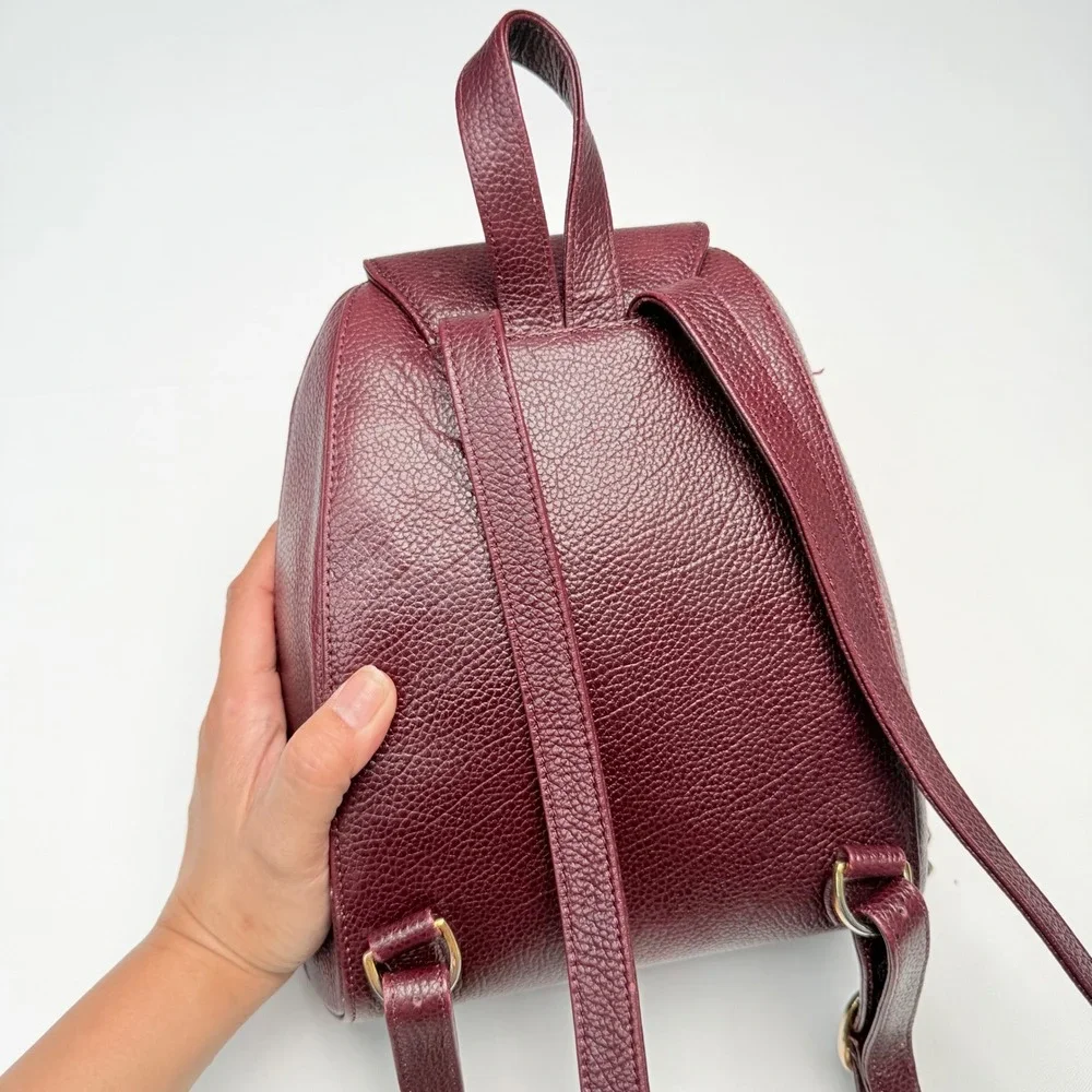 Vintage Burgundy Pebbled Leather Mini Backpack 70s Classic Academia Luxury